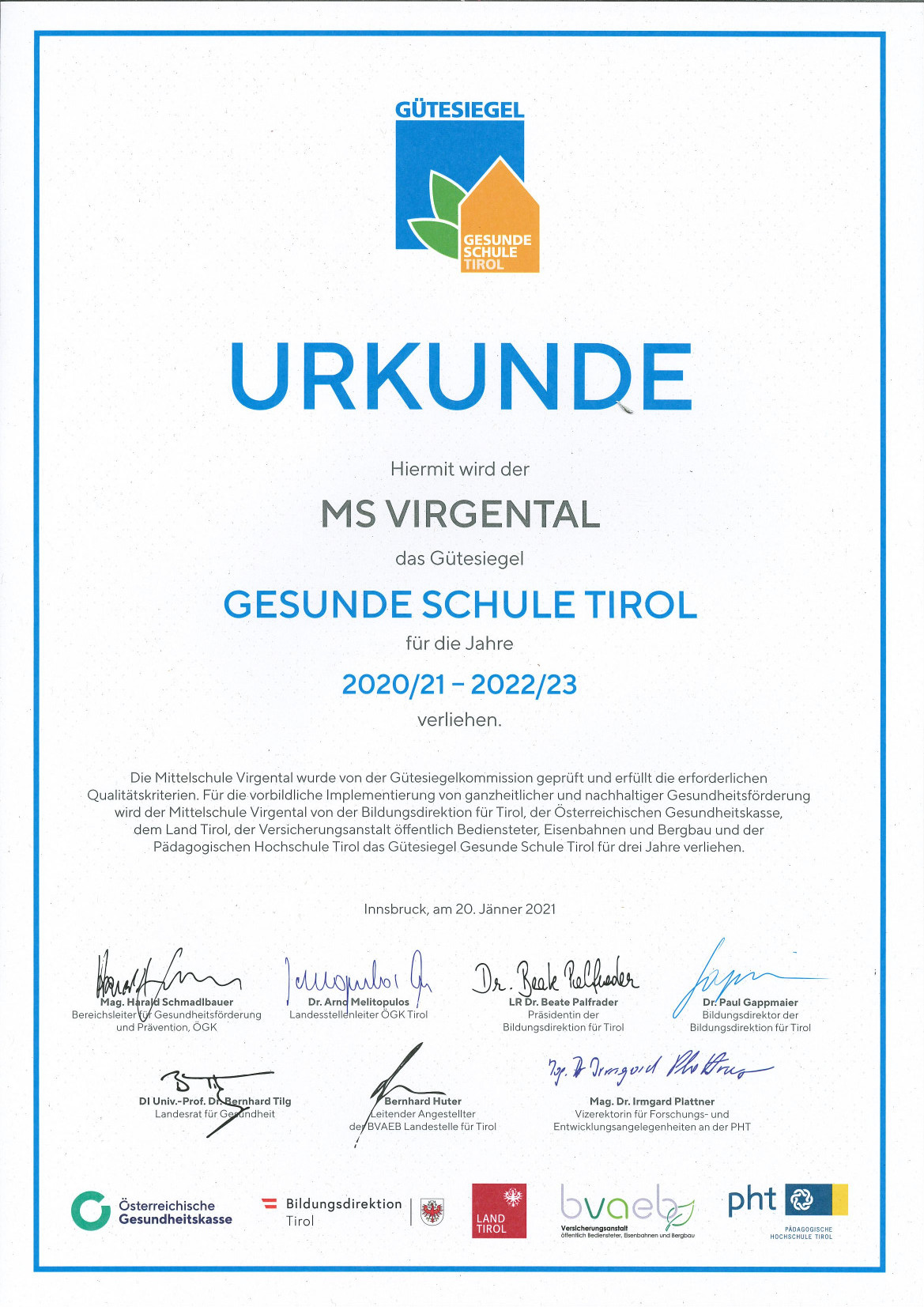 Urkunde G&uuml;tesiegel GST