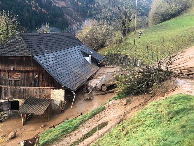 Die dringendsten Aufgaben f&uuml;r die Einsatzkr&auml;fte sind in der Gemeinde Trebesing zwei massive Murenabg&auml;nge im Bereich Zelsach und im Radlgraben. Dort sind mehrere H&ouml;fe und H&auml;user betroffen. In Zelsach wurden Geh&ouml;fte evakuiert. Ein Wirtschaftsgeb&auml;ude am Alte