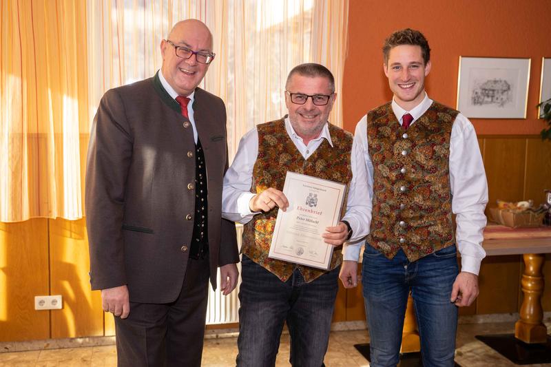 R&uuml;diger Graschitz, Peter M&ouml;lschl (Silberne Ehrenzeichen f&uuml;r 20 Jahre), Obmann J&uuml;rgen Erlacher