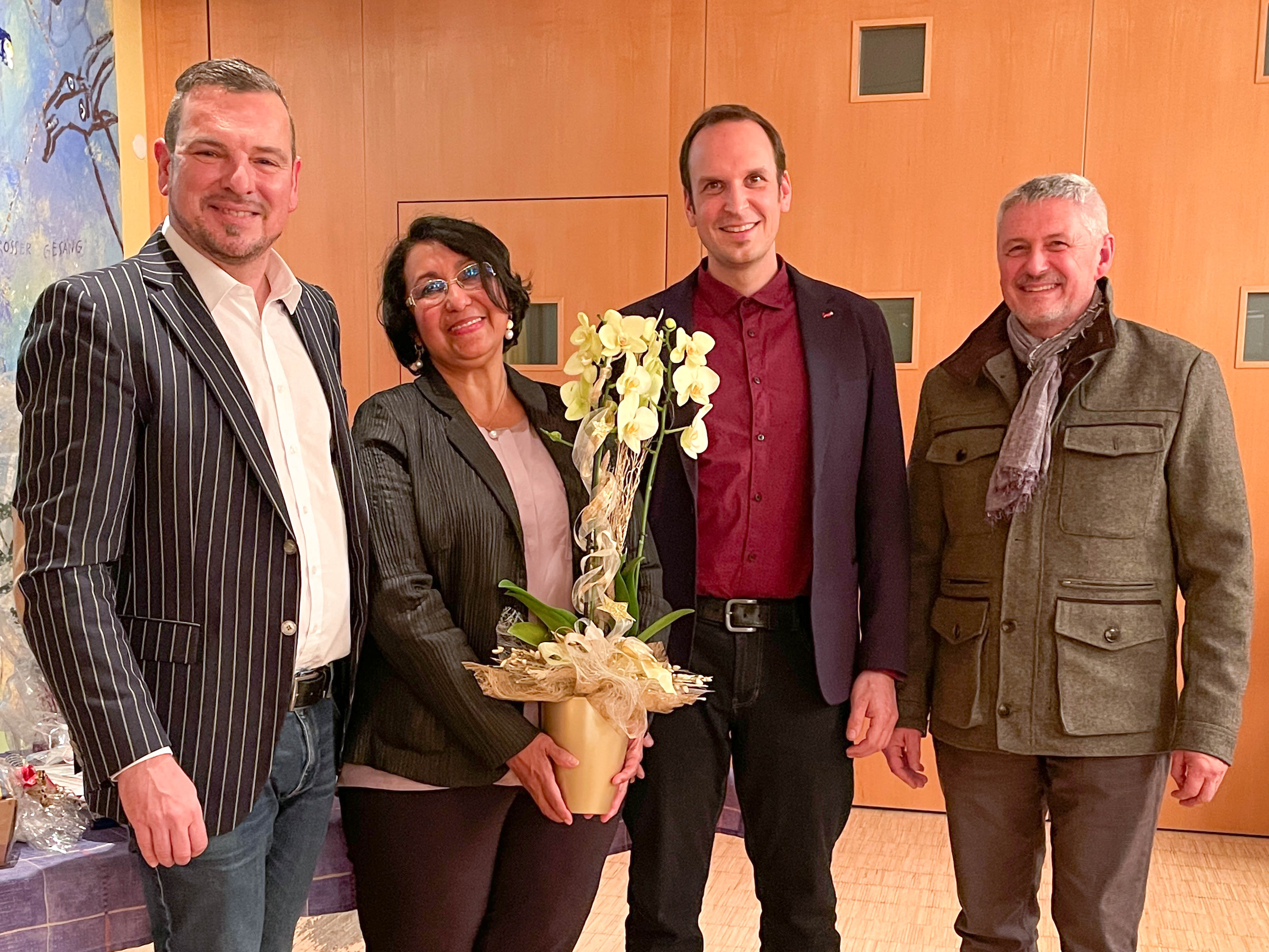 WinklernV. l.: Direktor Thomas Schell, Yannin Espinoza Zwischenberger, Andreas Bergmann, Vorsitzender Vize-Bgm. Claus Faller