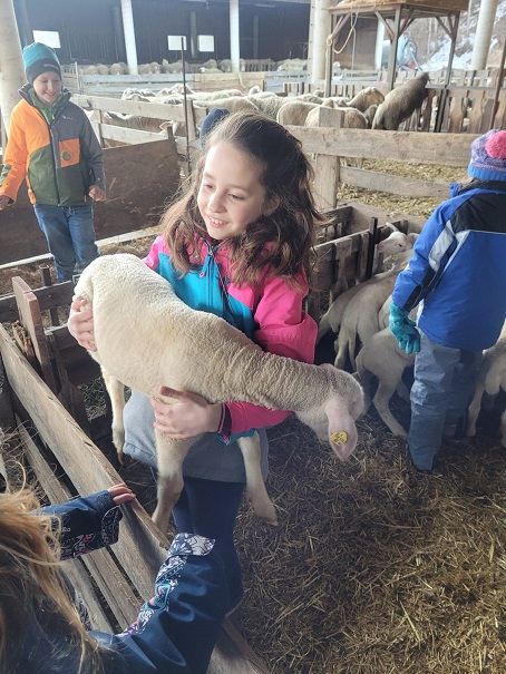 Nat&uuml;rlich darf beim forschenden und entdeckenden Lernen der Spa&szlig; nicht fehlen. Ein Highlight waren die s&uuml;&szlig;en L&auml;mmchen der Familie Hopfgartner.