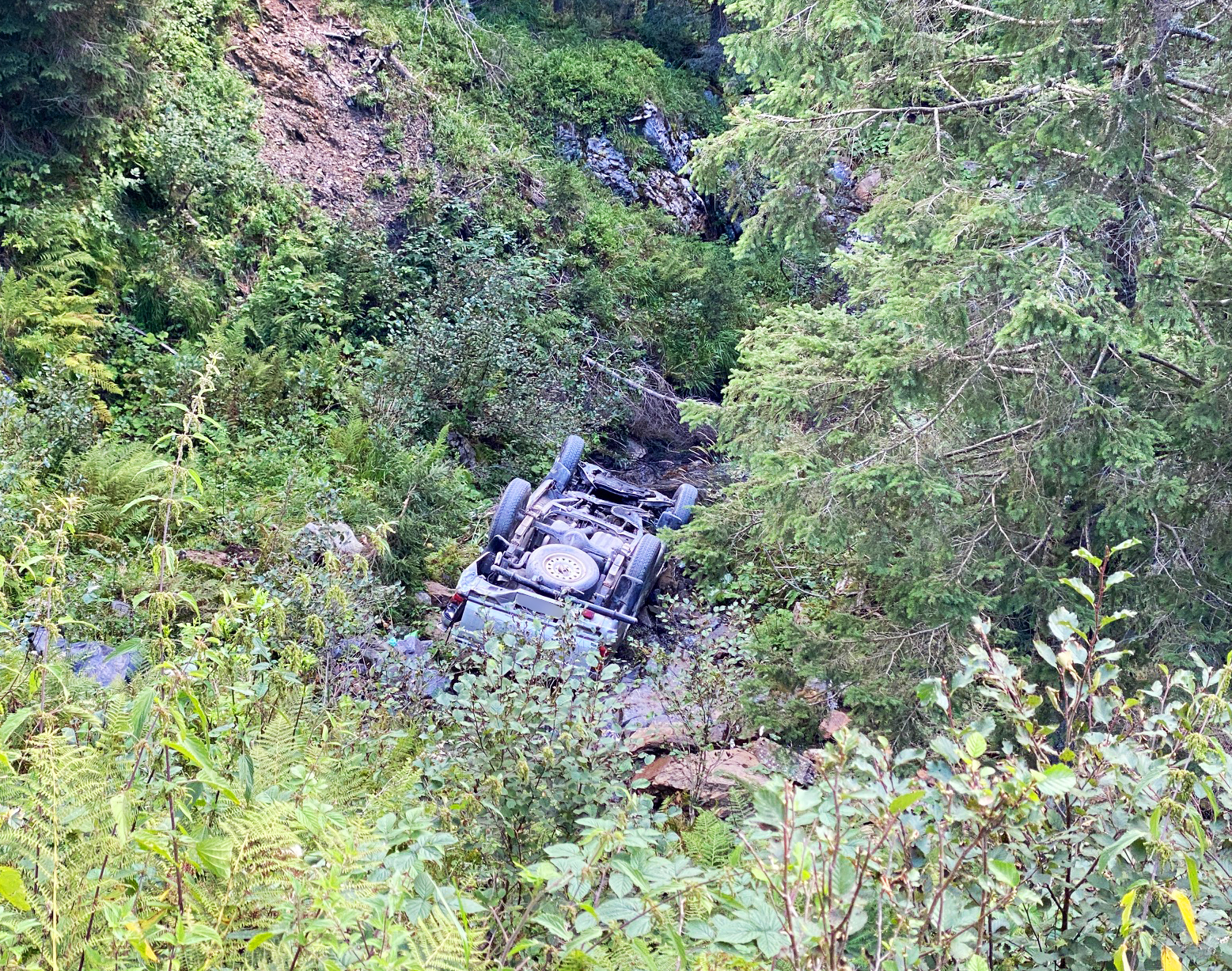 Der Pkw st&uuml;rzte mehrere Meter ab.