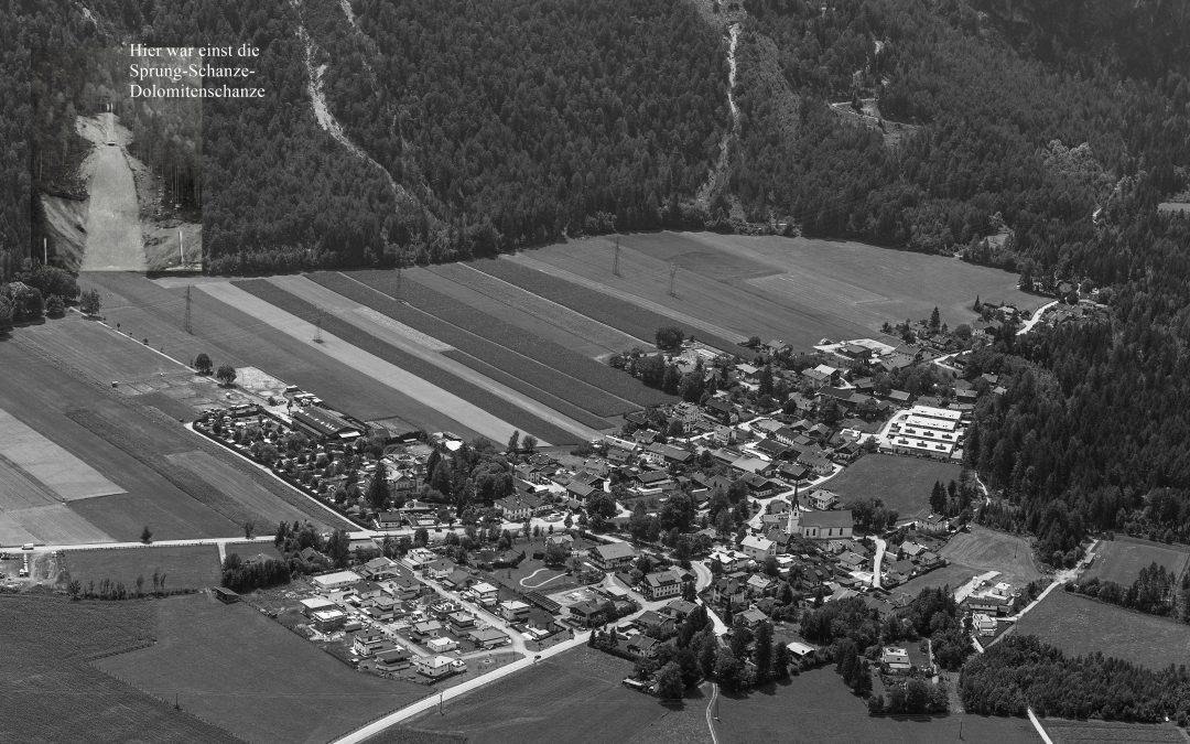 Fotomontage zur Lage der einstigen Dolomitenschanze in Amlach/Chronist Alois Micheler