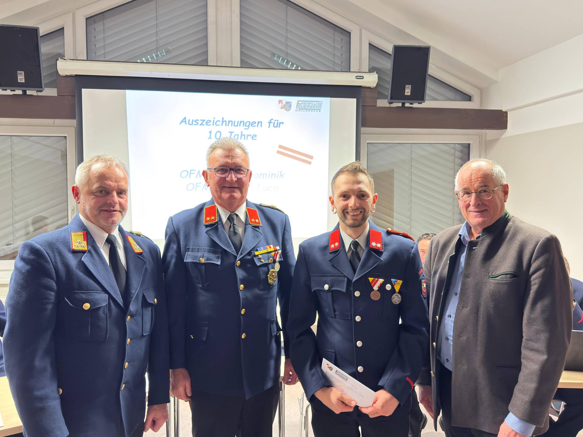 OBR Kurt Schober, Kdt. Haslacher, Dominik Goller, Bgm. Gerald Preimel