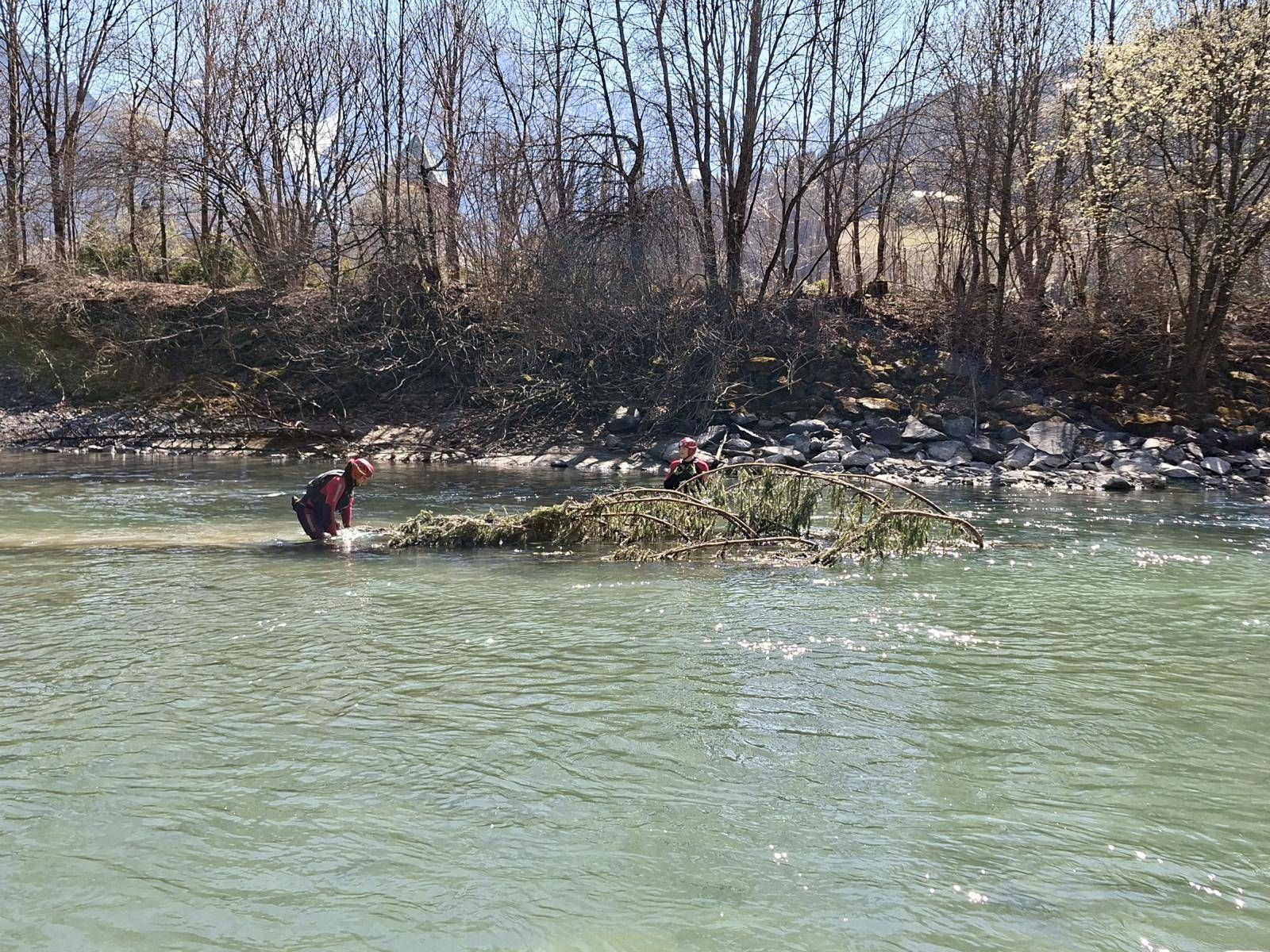 Neben Fahrr&auml;dern wurden auch B&auml;ume aus der Drau entfernt. Foto: Wasserrettung Osttirol