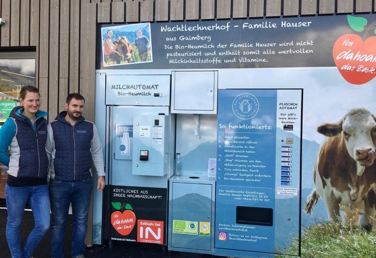 Wachtlechnerhof mit neuem Milchautomat beim Interspar