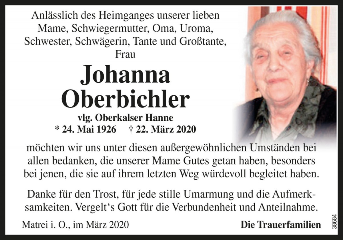 Johanna Oberbichler, vlg. Oberkalser Hanne