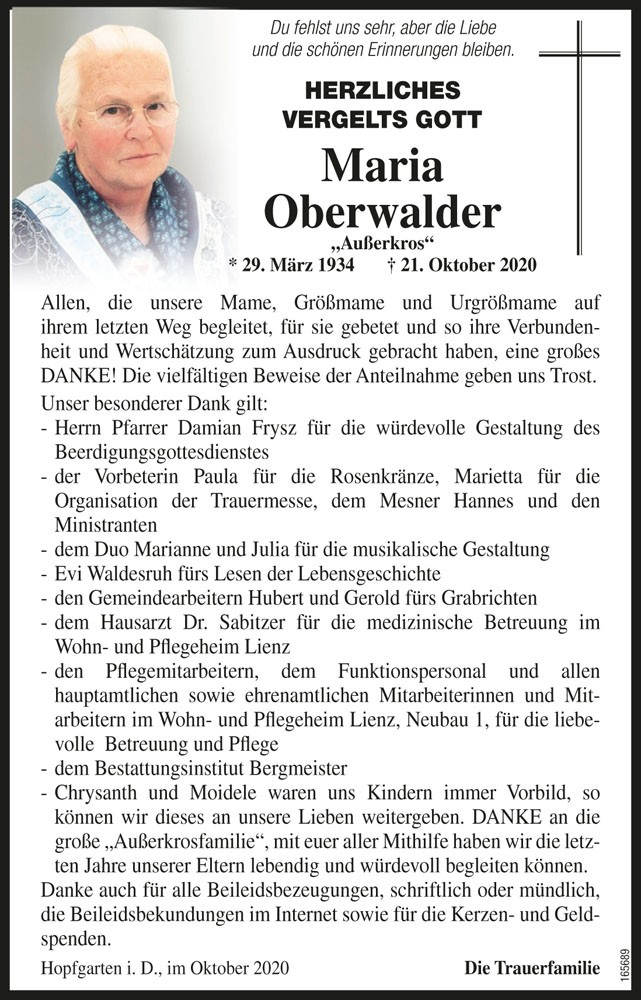 Maria Oberwalder, vlg. Au&szlig;erkros