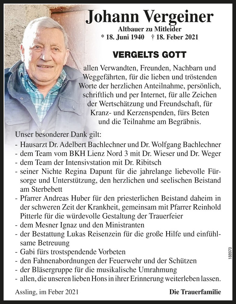 Johann Vergeiner, vlg. Mitleider