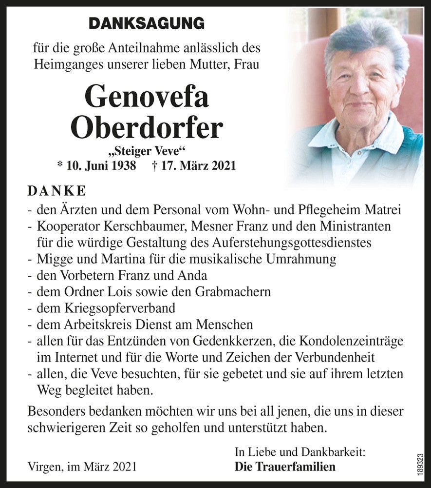 Genovefa Oberdorfer Steiger Veve geb. Berger 