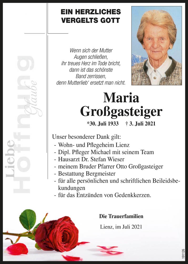 Maria Gro&szlig;gasteiger, geb. &Uuml;berbacher