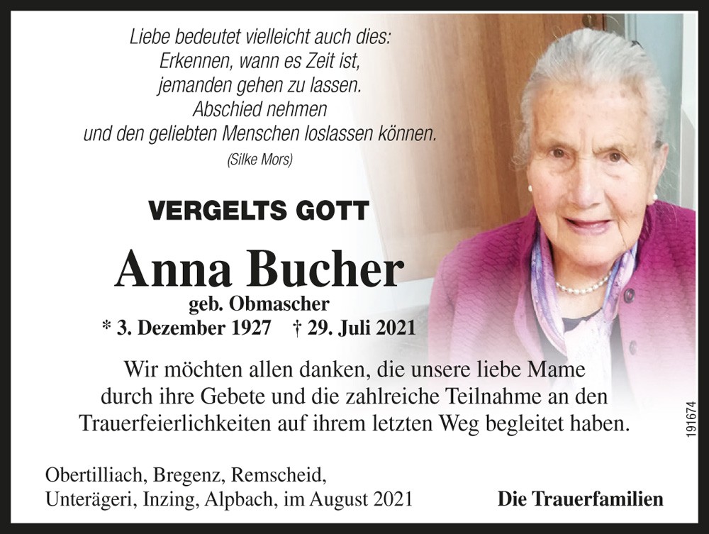 Anna Bucher, geb. Obmascher, vlg. Nafler