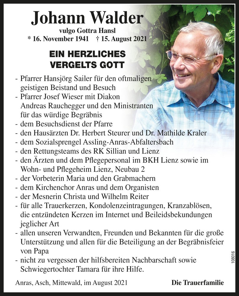 Johann Walder, vlg. Gottra Hansl