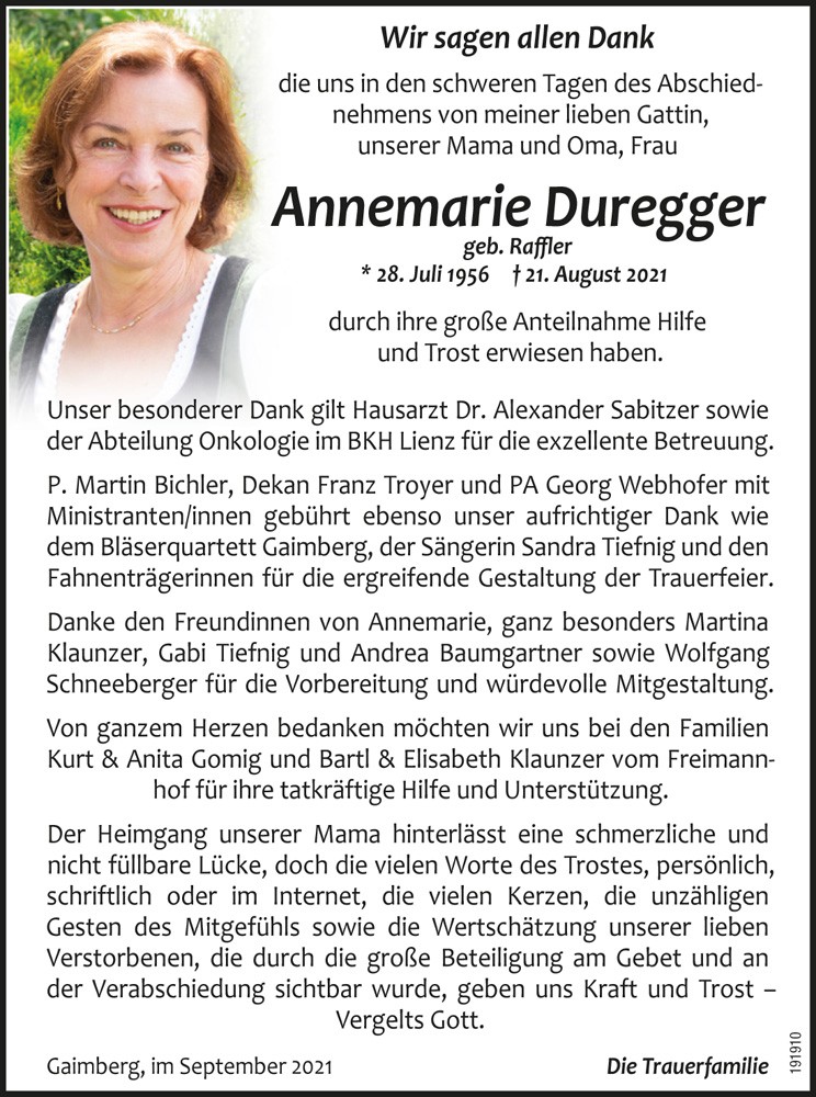 Annemarie Duregger, geb. Raffler, "Viehtal Annale"