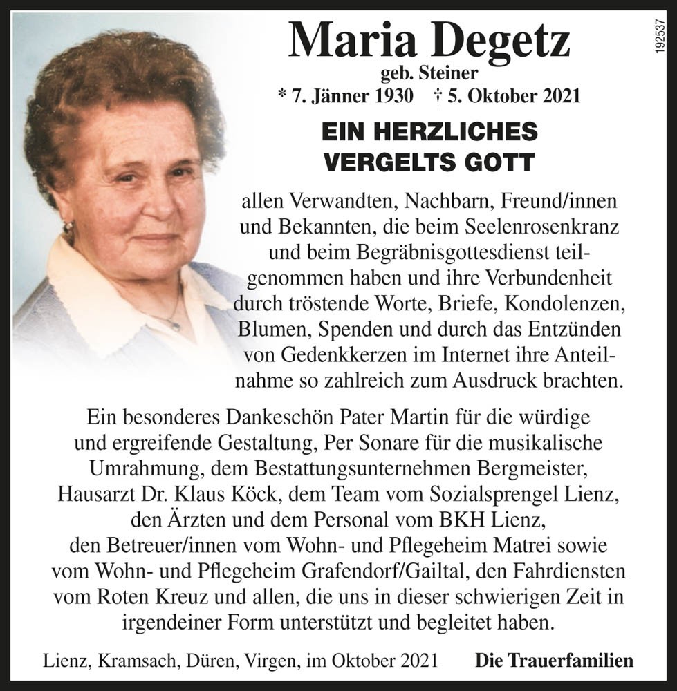 Maria Degetz, geb. Steiner