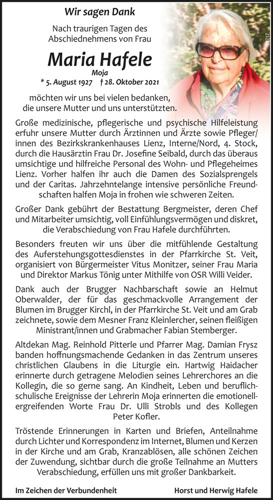 Maria Hafele, Moja, geb. Inwinkl