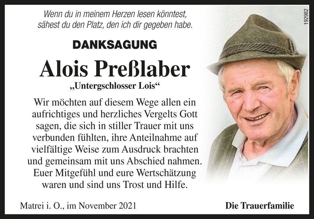 Alois Pre&szlig;laber, "Untergschlosser Lois"