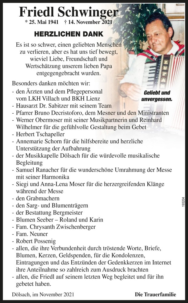 Friedl Schwinger, Malermeister i.R.