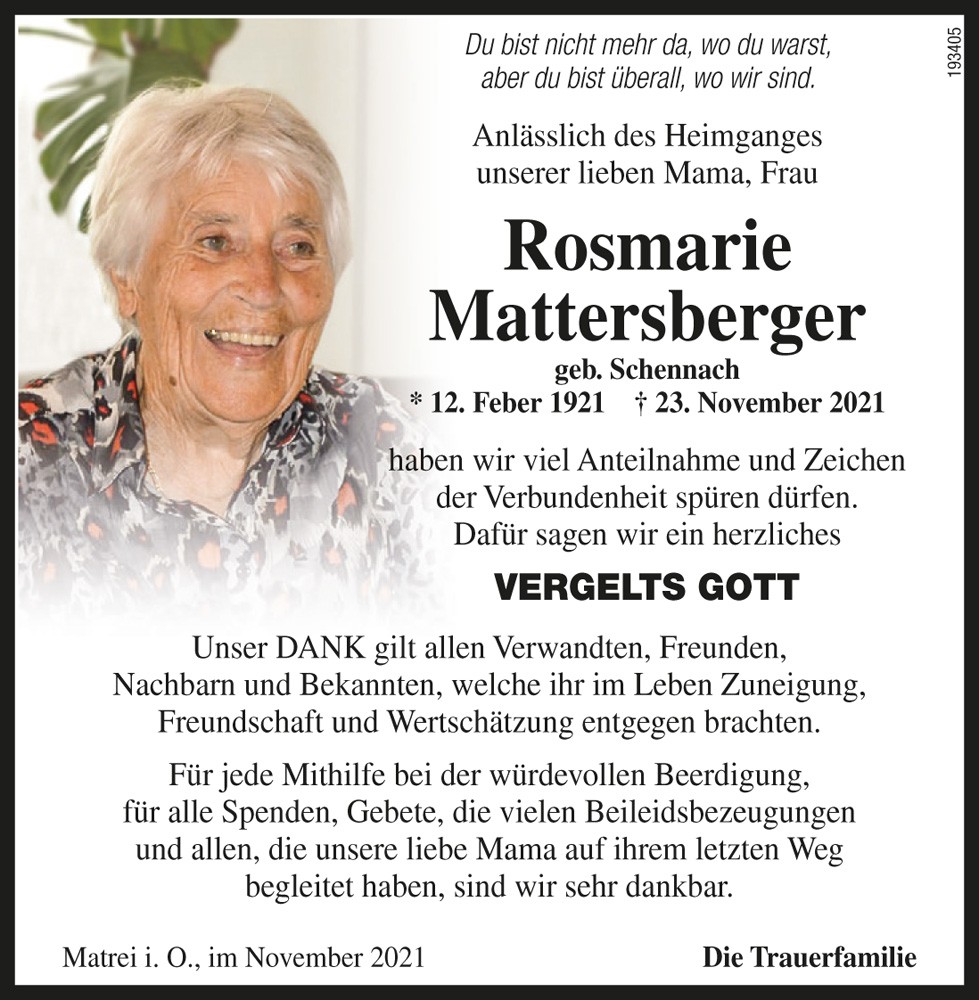 Rosmarie Mattersberger, geb. Schennach