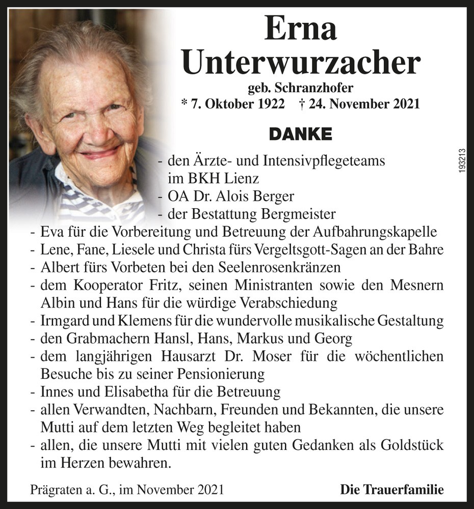 Erna Unterwurzacher, geb. Schranzhofer, "Nisla Erna"
