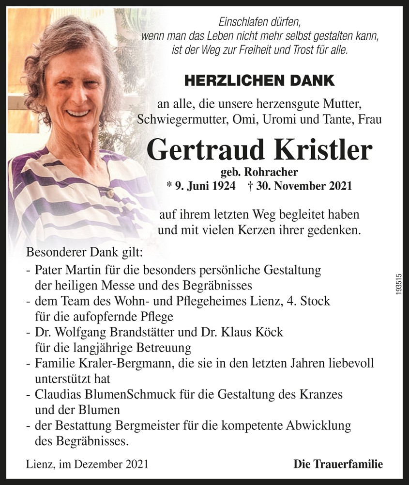 Gertraud Kristler, geb. Rohracher