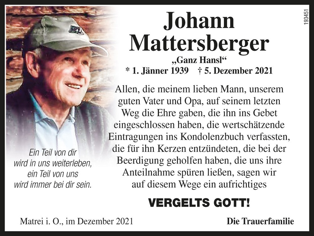 Johann Mattersberger, "Ganz Hansl"