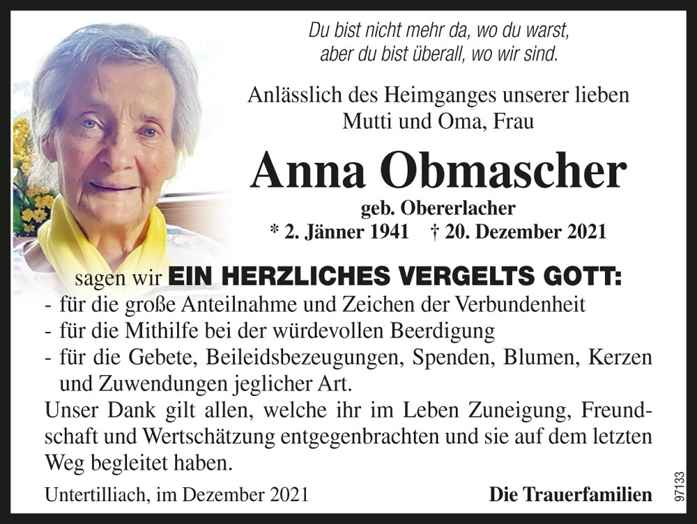 Anna Obmascher, geb. Obererlacher