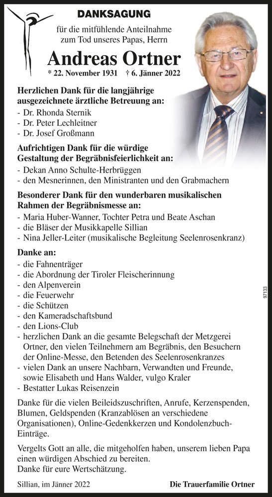 Andreas Ortner, Metzgermeister i.R.