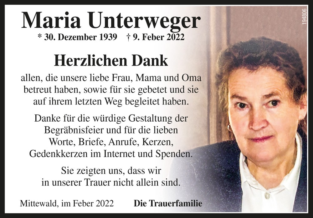Maria Unterweger, geb. Unterguggenberger