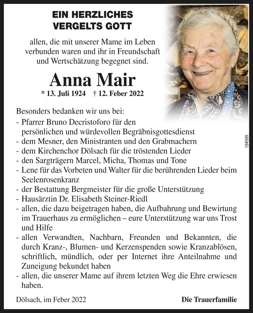 Anna Mair, Wastl Mame