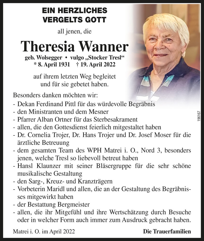 Theresia Wanner, geb. Wolsegger, "Stocker Thresl"