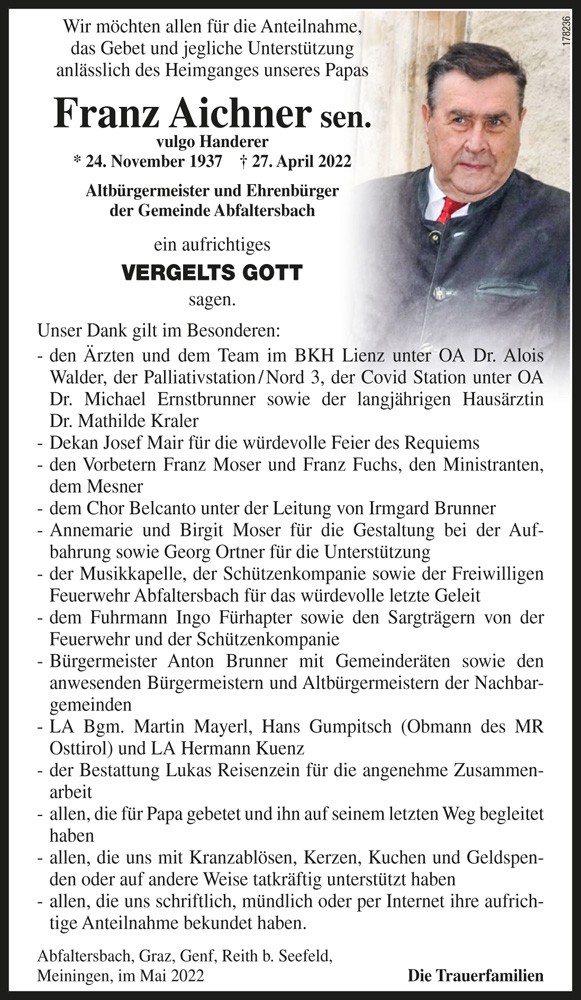 Alt-Bgm. Franz Aichner, vlg. Handerer