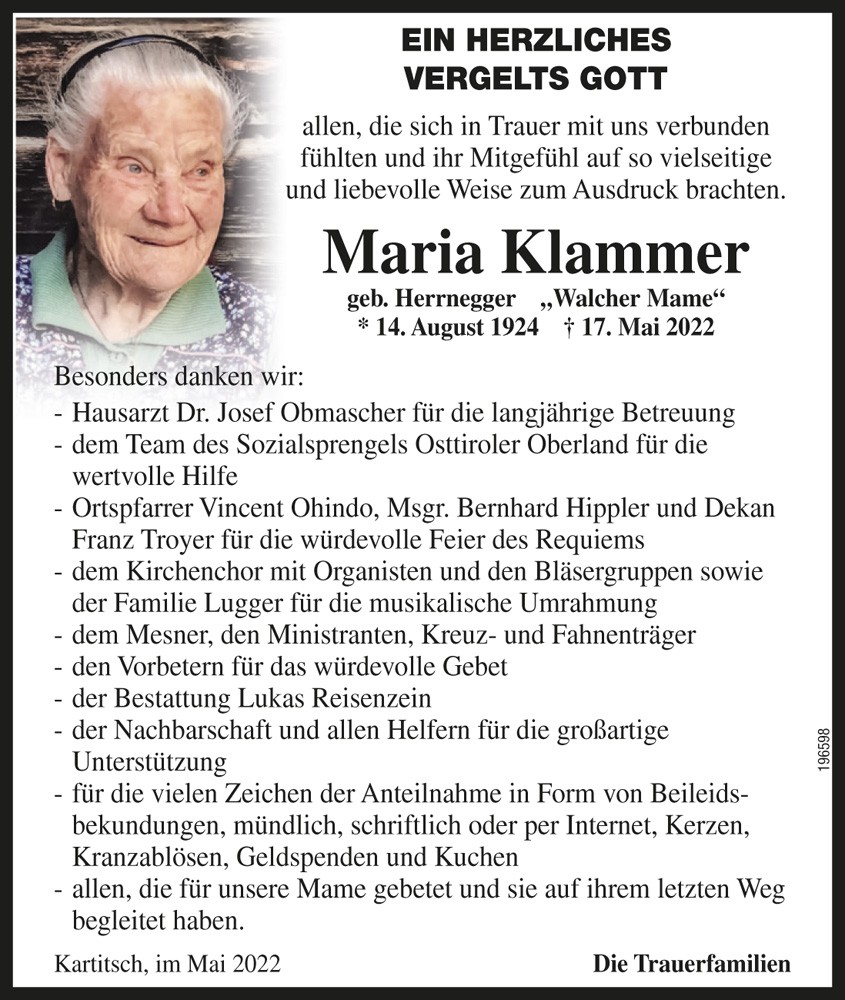 Maria Klammer geb. Herrnegger "Walcher Mame"