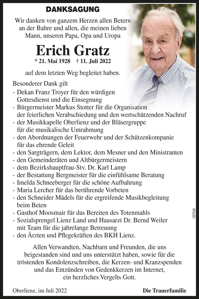 Erich Gratz Altb&uuml;rgermeister v. Oberlienz