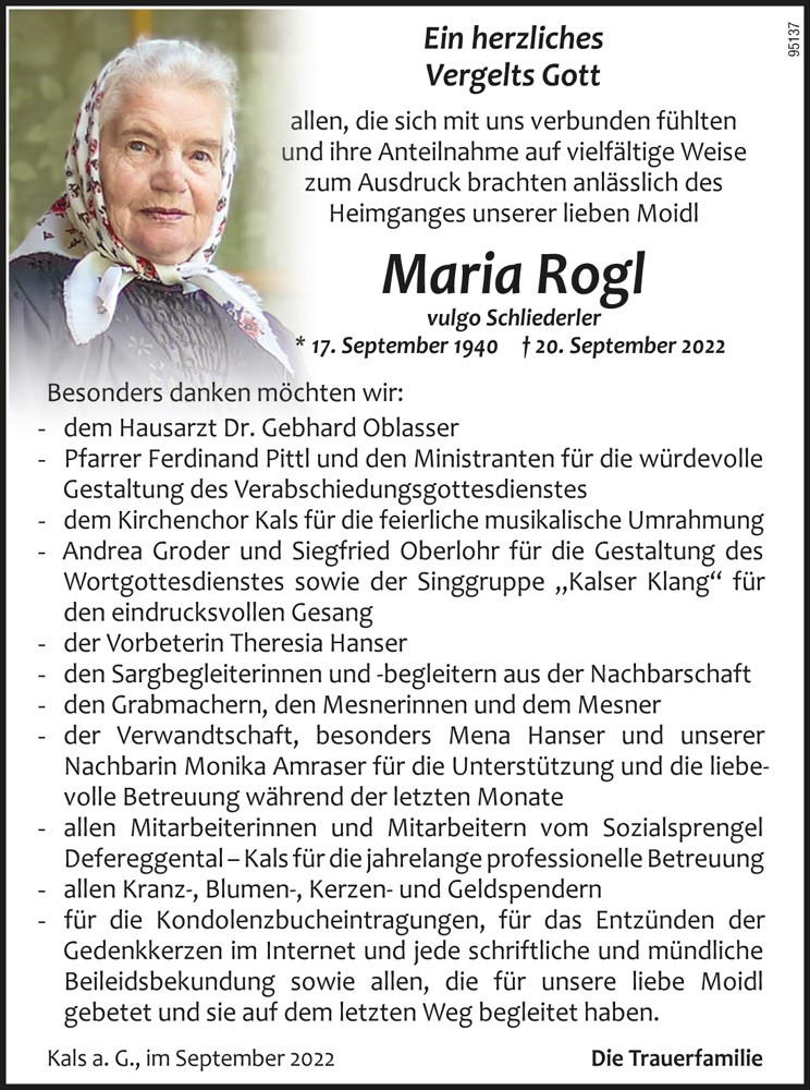 Maria Rogl, vlg. Schliederler