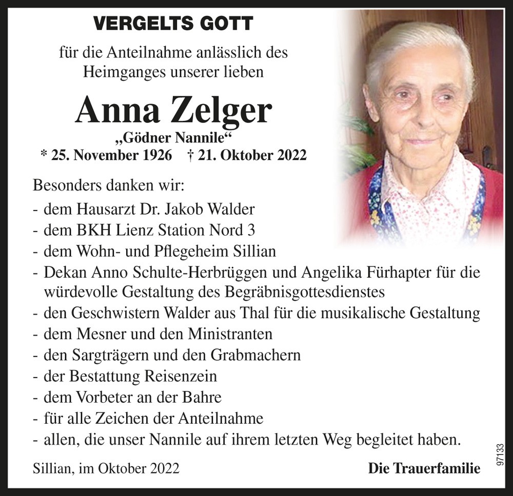 Anna Zelger, "G&ouml;dner Nannile"