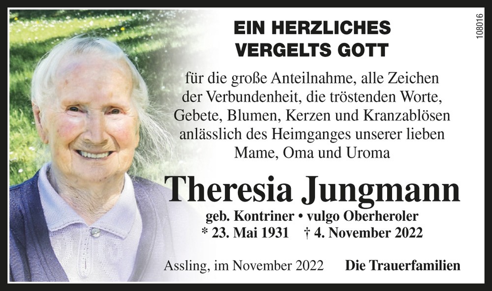 Theresia Jungmann, geb. Kontriner, vlg. Oberheroler