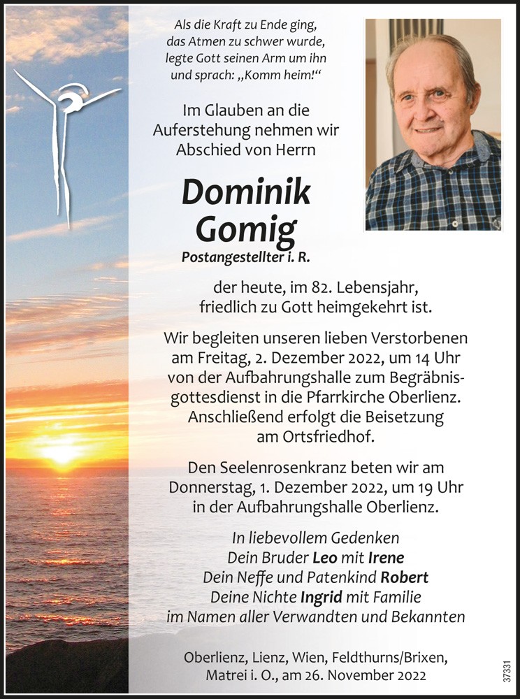 Dominik Gomig, Postangestellter i.R.