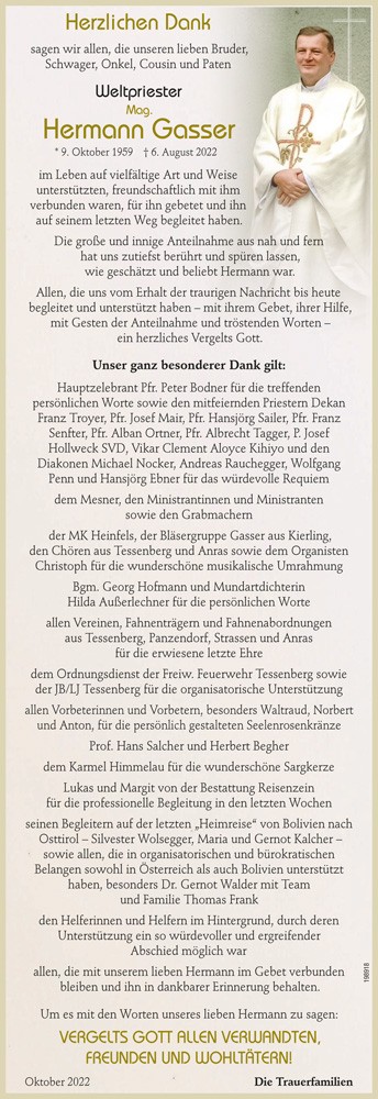 Pfr. Hermann Gasser, Weltpriester