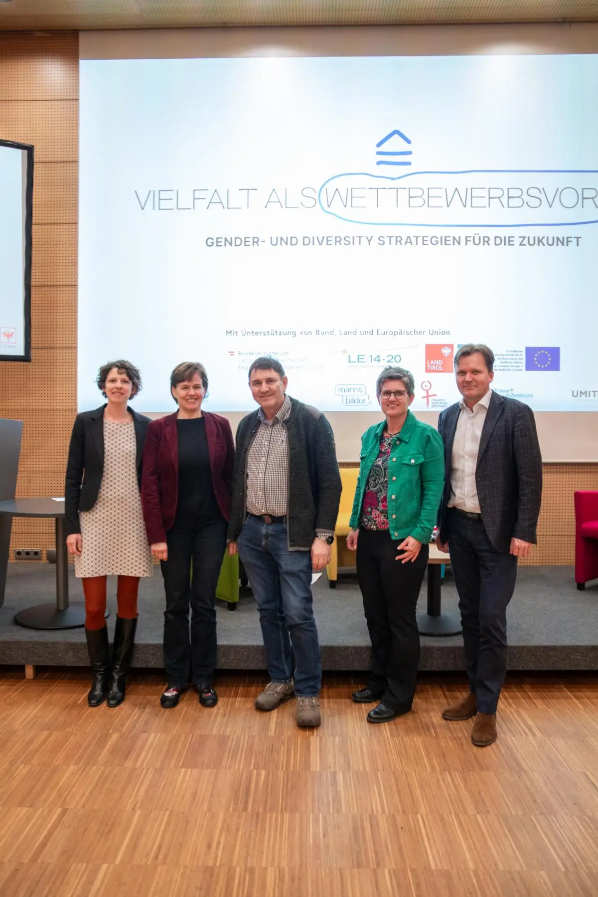 Mirjam Reith, Projektverantwortliche (RMO), Heike Welte (Uni Innsbruck), Stefan Ortner, (GreenPrint Osttirol e.U.), Monika Pink, (Die VielfaltsAgentin), Thomas Gappmayr (Konica Minolta Business Solutions Austria GmbH)