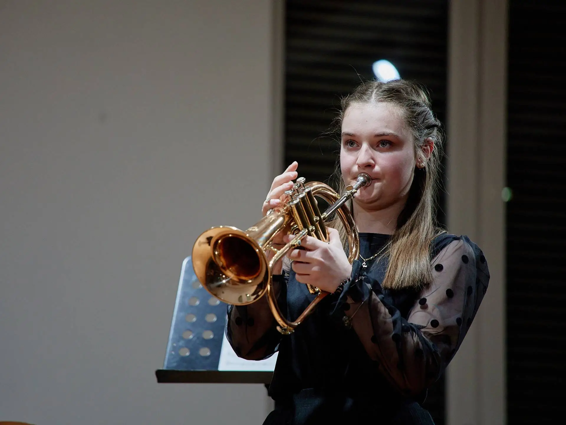 Nora Schwager von der Musikschule Hermagor brillierte auf der Trompete und holte sich in ihrer Altersgruppe den Landessieg. Foto: Musikschule Hermagor