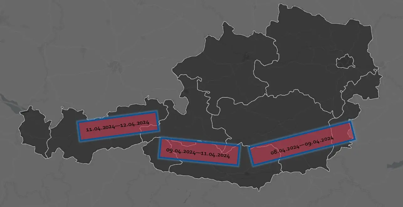 KARTE mit der vermuteten Route der Verdächtigen. Grafik: Landeskriminial am Tirol