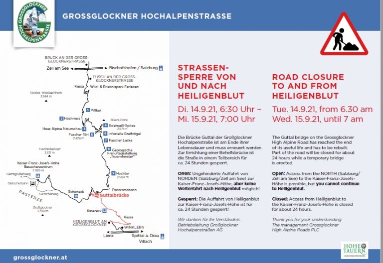 Sperre der Gro&szlig;glockner Hochalpenstra&szlig;e am Dienstag