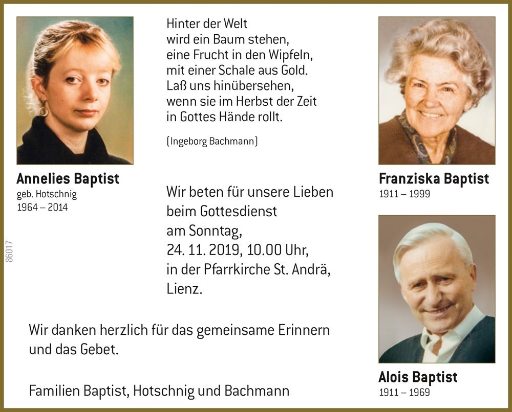 Annelies, Franziska und Alois Baptist