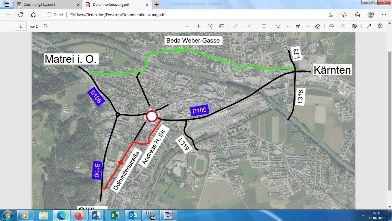 Die Einbahnregelung in der Andreas-Hofer-Stra&szlig;e verl&auml;uft nun (umgedreht) Richtung Norden. Grafik BBA