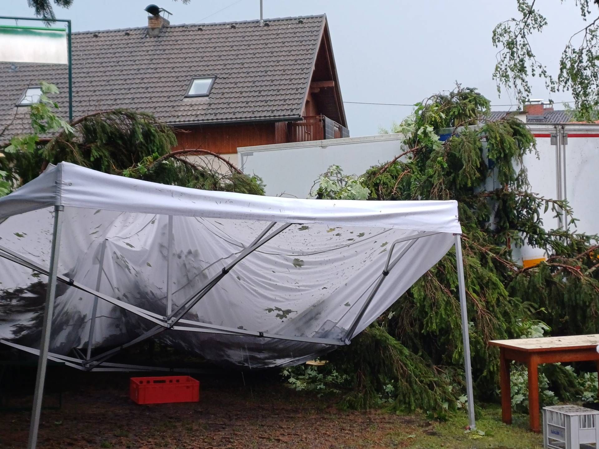 Am Festgel&auml;nde wurden zwei B&auml;ume entwurzelt und st&uuml;rzten auf das Empfangszelt.