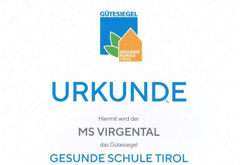 G&uuml;tesiegel &bdquo;Gesunde Schule Tirol&ldquo; f&uuml;r die MS Virgental 