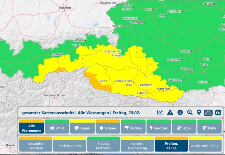 Schnee-Wetterwarnung auch f&uuml;r Teile Osttirols